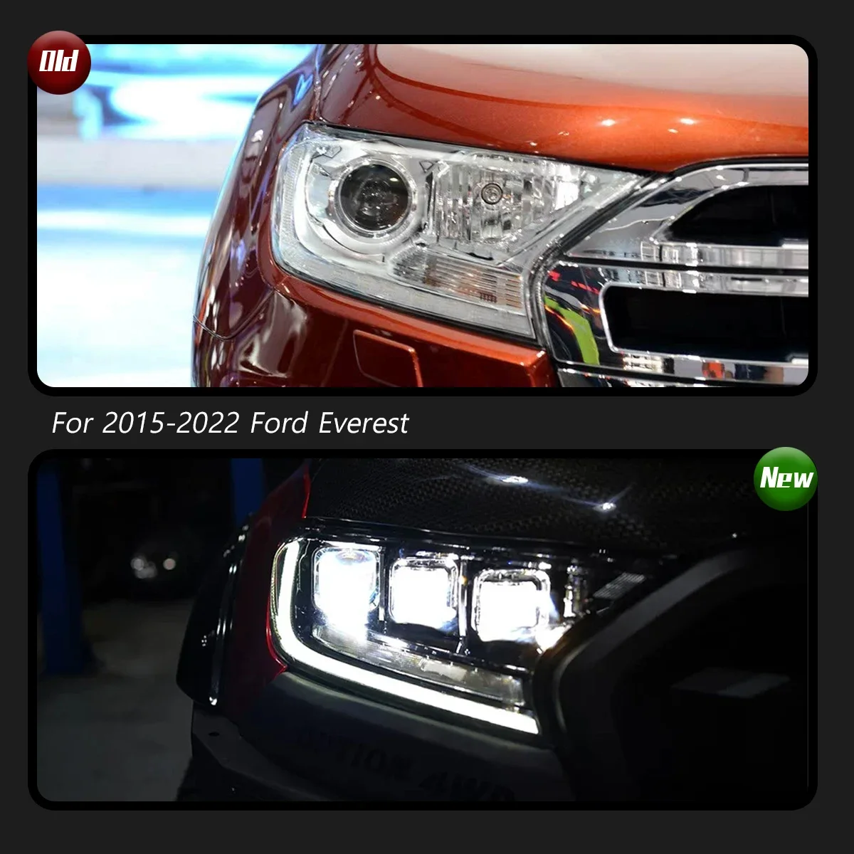 Car Lights For 15-22 Ford Everest Triple Lens Headlight LED Projetor Head Lamp Daytime Running Light Automotive Accessories