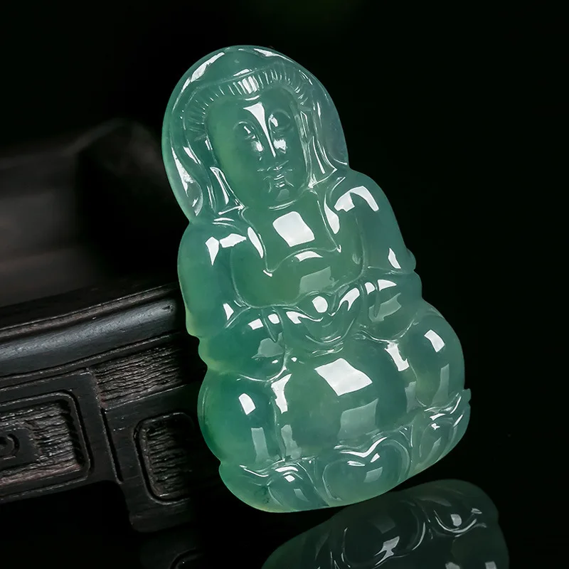 Natural Myanmar Mine Timber Jade Goddess of Mercy Pendant