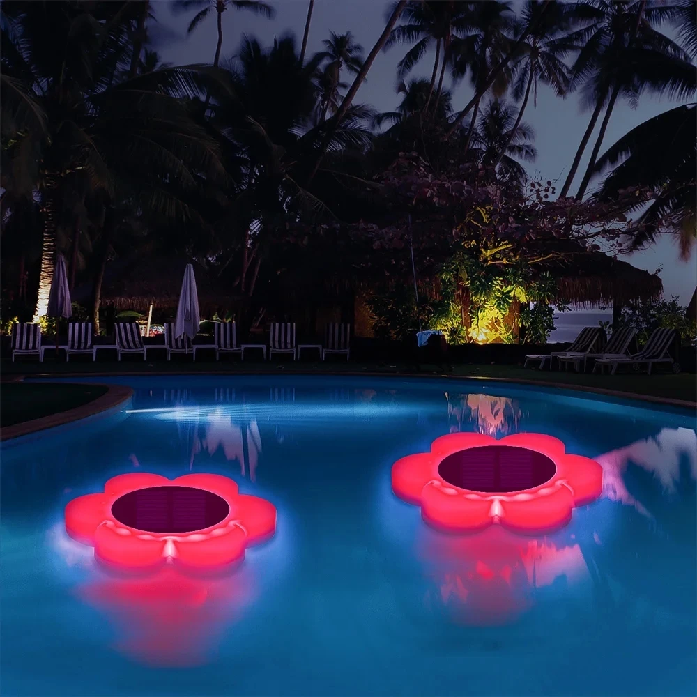 RGB lampu LED kolam renang tenaga surya, lampu LED kendali jarak jauh IP68 tahan air luar ruangan, lampu tenaga surya tahan air untuk dekorasi teras kolam