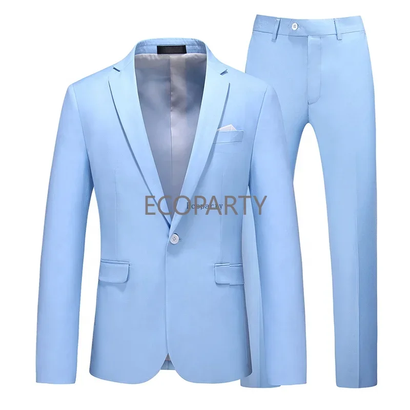 Men\'s Suit Jacket with Pant Candy Colors Slim Fit Formal Business Work Wedding Stage Tuxedo Groomsman White Pink Red Suits Sets