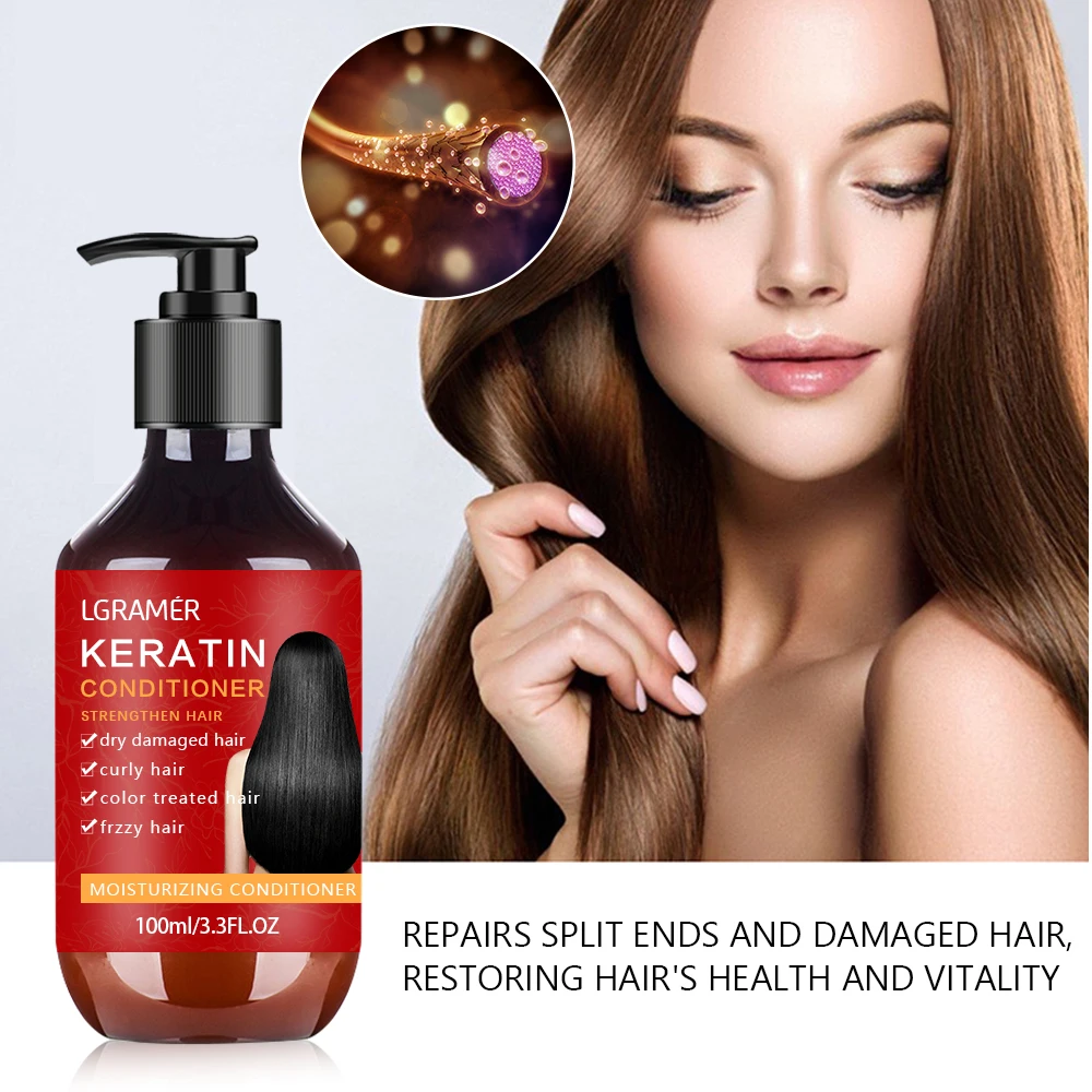 Keratin Conditioner Repairs Damaged Hair Nourishes Hair Makes Hair Soft Smooth Shiny Strengthens Toughness Healthy Hair Care