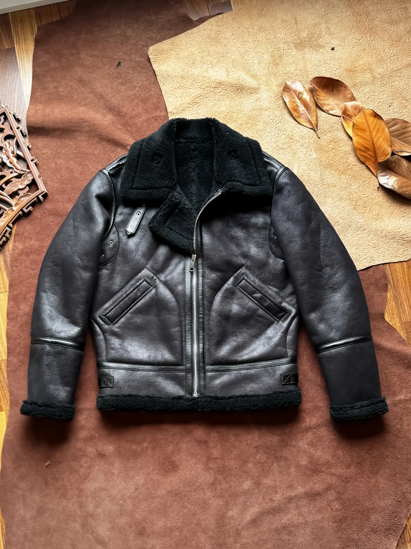 سترة ريترو شيرلينغ للرجال من جلد الغزال لراكبي الدراجات النارية بقصة ضيقة معطف شتوي قصير