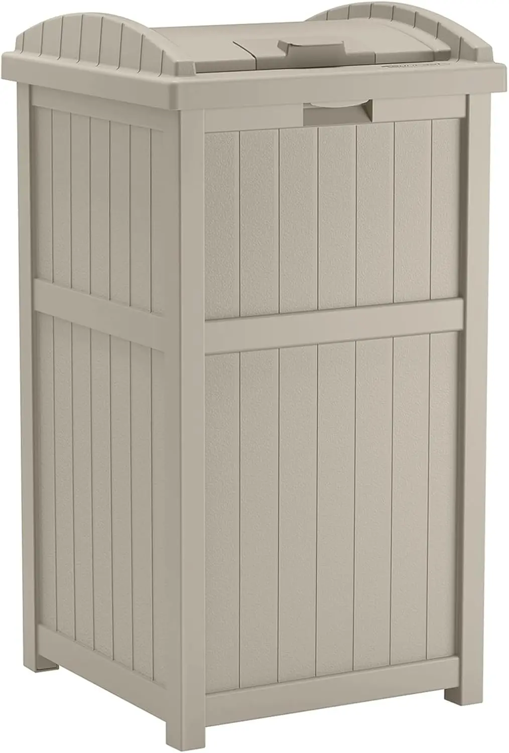 

Hideaway Outdoor Trash Can w/ Lid - 30 Gal Trash Can, Light Taupe, Decorative Wicker-Style Garbage Bin,