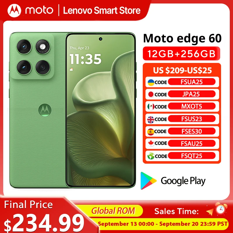 Original Motorola MOTO edge 60 Smartphone 5G Global ROM 6.7‘’ 1.5K 120Hz pOLED Display IP68 MediaTek Dimensity 7400 Cellphone