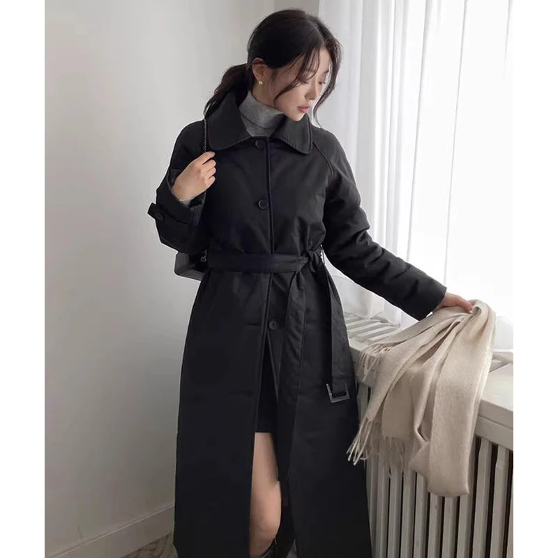 Bandage Tunic Abrigos Invierno Vintage Classic 2024 Woman Outerwears Winter Jacket Single Breasted Parkas Korean Coats