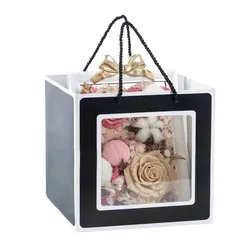 Handbag Kraft Paper Flower Bag with Clear Window Gilded Gift Packaging Bag Clothing Shopping Bag Box Packaging For Candy Cake