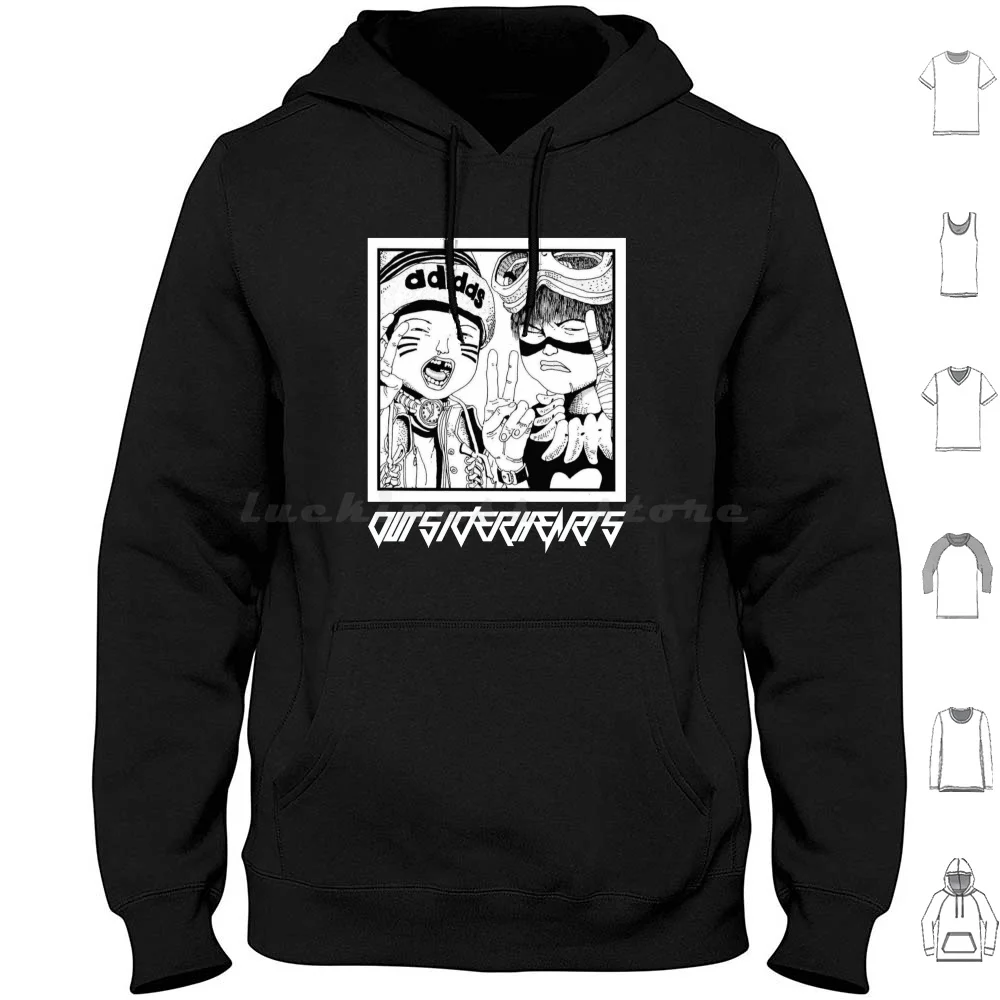 Outsider Hearts Hoodies Long Sleeve Tekkonkinkreet Taiyo Matsumoto Manga Anime Streetwear Cool Black And White Bw