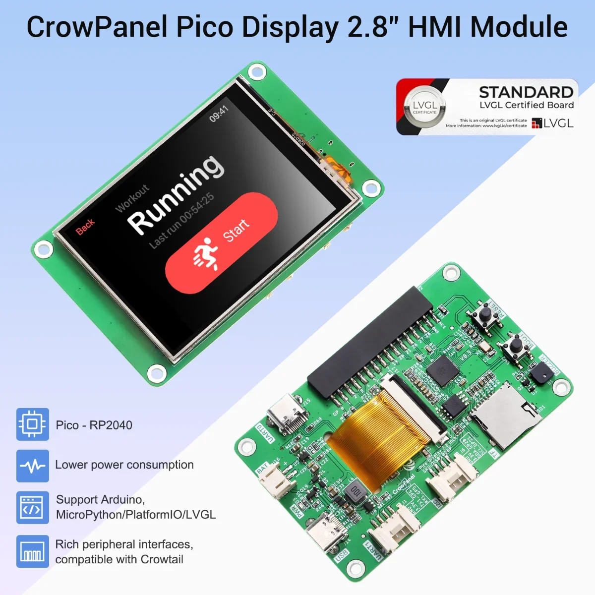 CrowPanel Pico 2.8 inch LVGL Display 320*240 Module TFT LCD Touchscreen with RP2040 Support C/C++/MicroPython - Free shipping