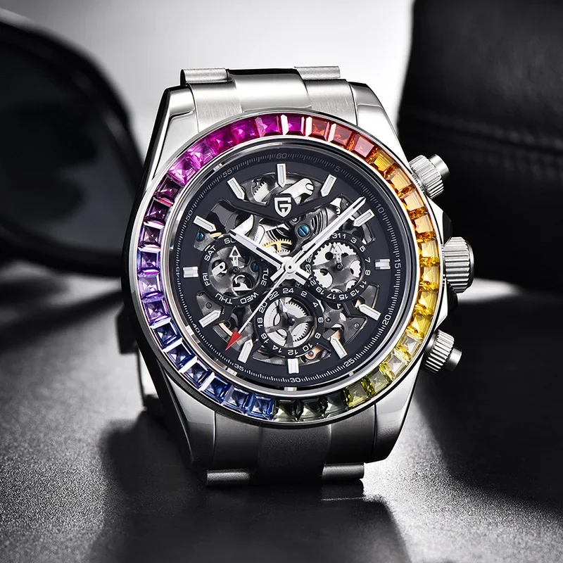 New Pagani Design Watch 1777 Men's Fashion Rainbow Automatic Mechanical Watch Luxury Sapphire Glass Hollow Swimming Luminous