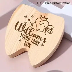 1PCS Free Personalized Wooden Deciduous Teeth Baby Storage Box Tooth Fairy Birthday Gift for Girl Boy Custom Name Milk Tooth Box