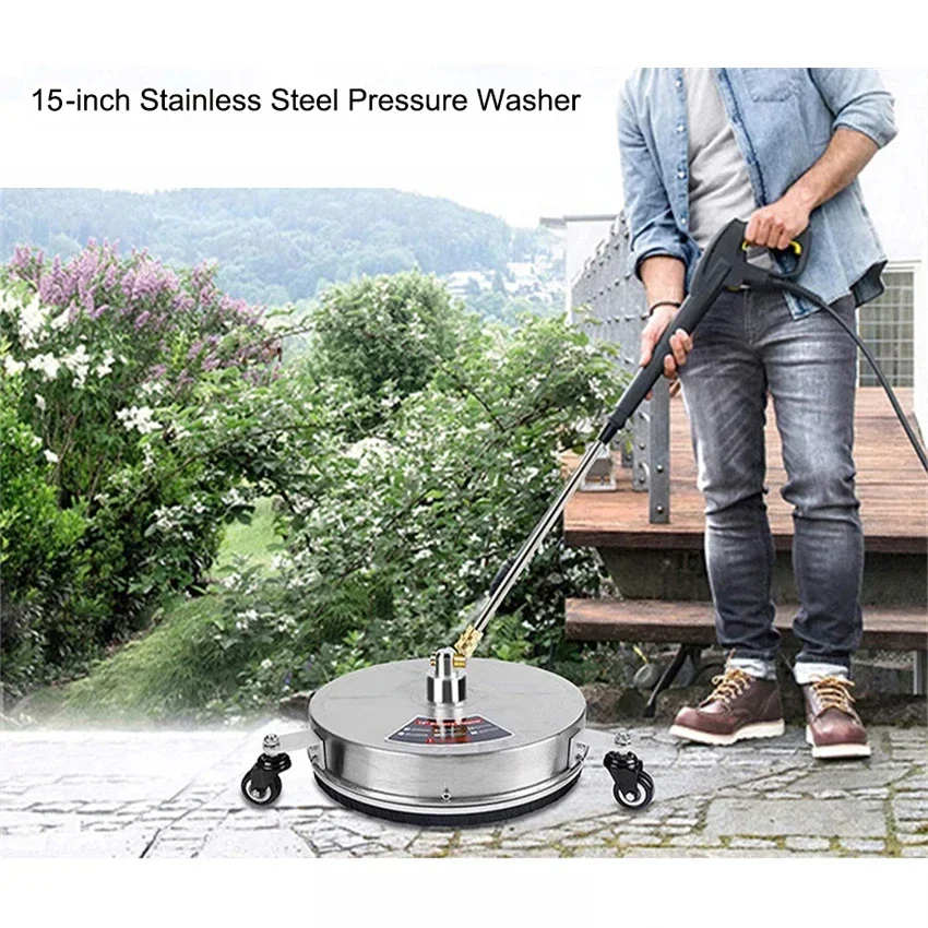 

15" Pressure Washer Surface Cleaner with 3 Universal Wheels 4000 PSI Stainless Steel Housing 1/4" Quick Connector Power Washer