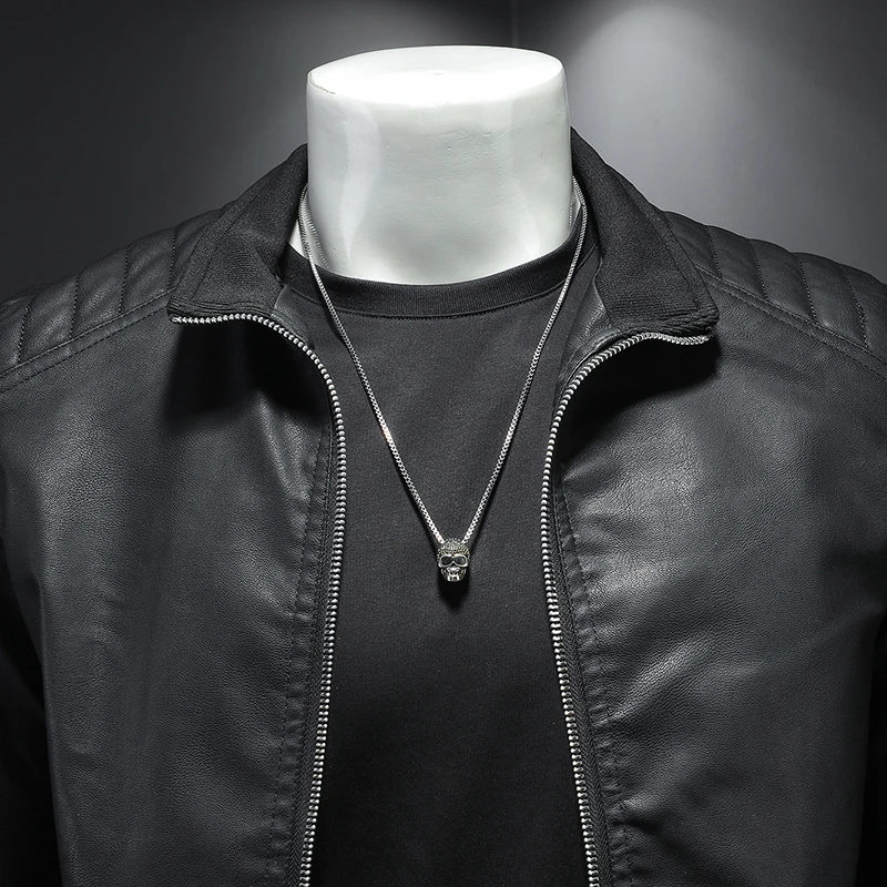 Spring Autumn Leather Jacket Mens Stand Collar Casual Leather Outwear Fashion Men\'s Motorcycle Coat Jacket Men Clothing 2023