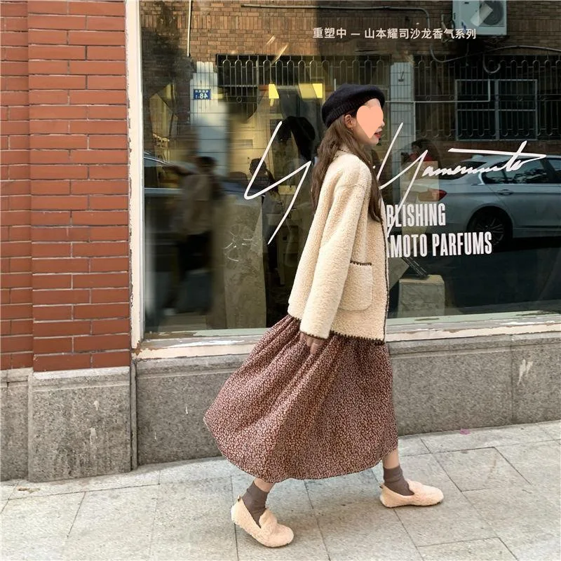 Vestido floral com mangas compridas outono inverno novo retro francês primeira vez viagem laranja talo saia solta camada interna base