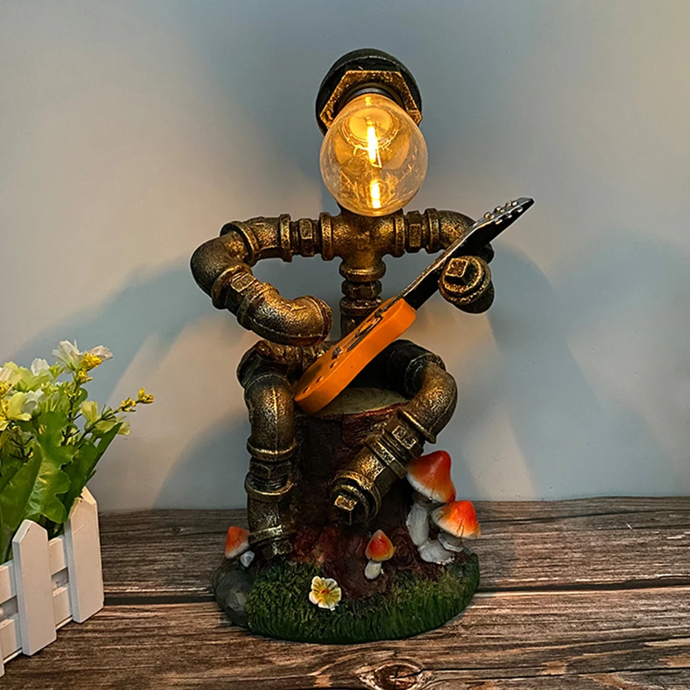 

1pc Solar Lamp Robot Decoration Resin Statue Outdoor Garden Courtyard Light Festival Party Resin Decorative Ornament Luminous