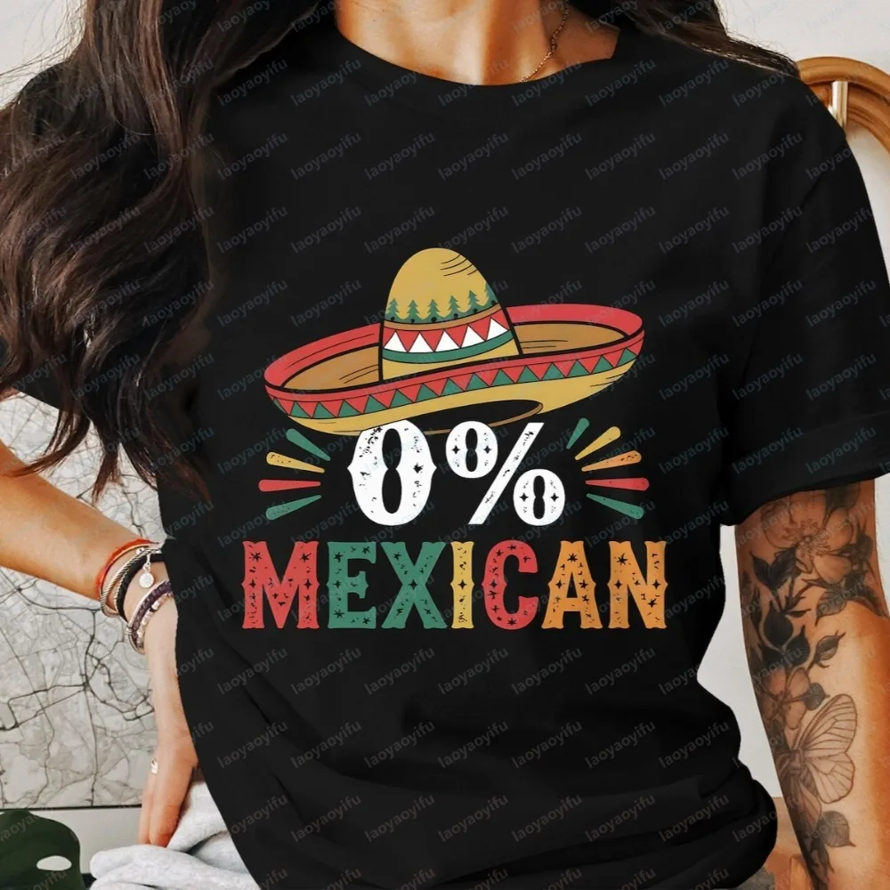 

0% 0 Percent Mexican Mexico Pride Funny Cinco De Celebration T-Shirt Casual Fashion Loose Harajuku Soft Y2k Man Women Streetwear