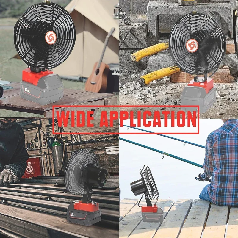 

Camping Fan Outdoor Fishing Wireless Desktop Portable Metal Fan Strong Wind Fan For Milwaukee 18V Li-ion Battery 48-11-1835