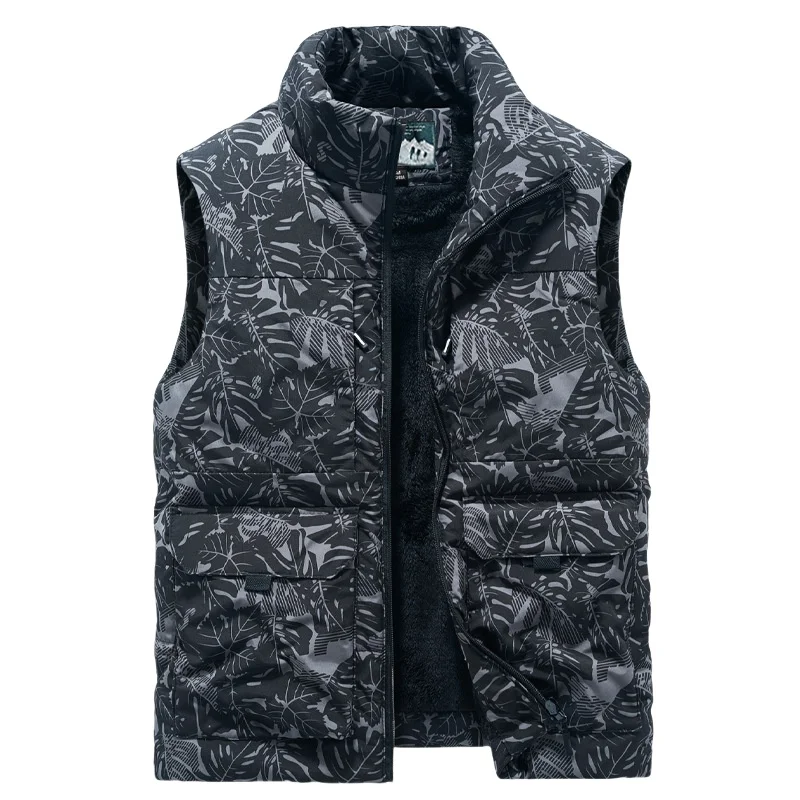 Chaleco grueso de lana para hombre, chaleco Cargo cálido para exteriores de talla grande, chaleco informal con cuello levantado y múltiples bolsillos para otoño e invierno