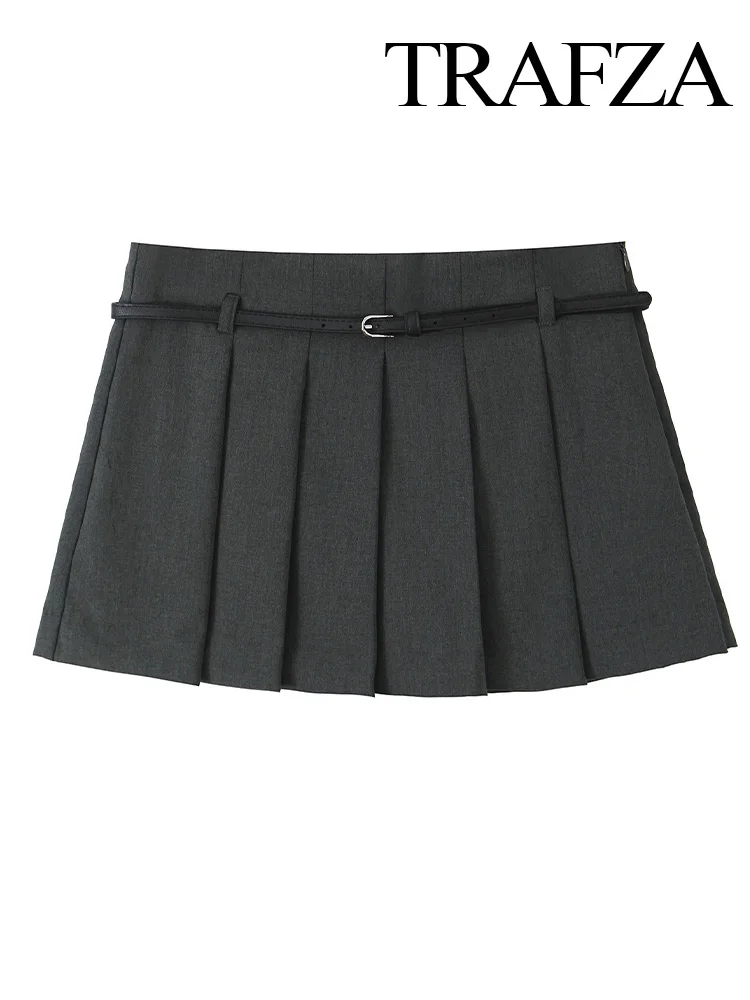 TRAFZA, Mini Culottes con decoración plisada y cinturón para mujer, moda femenina de verano, cintura alta, cremallera lateral, falda ajustada informal de estilo callejero