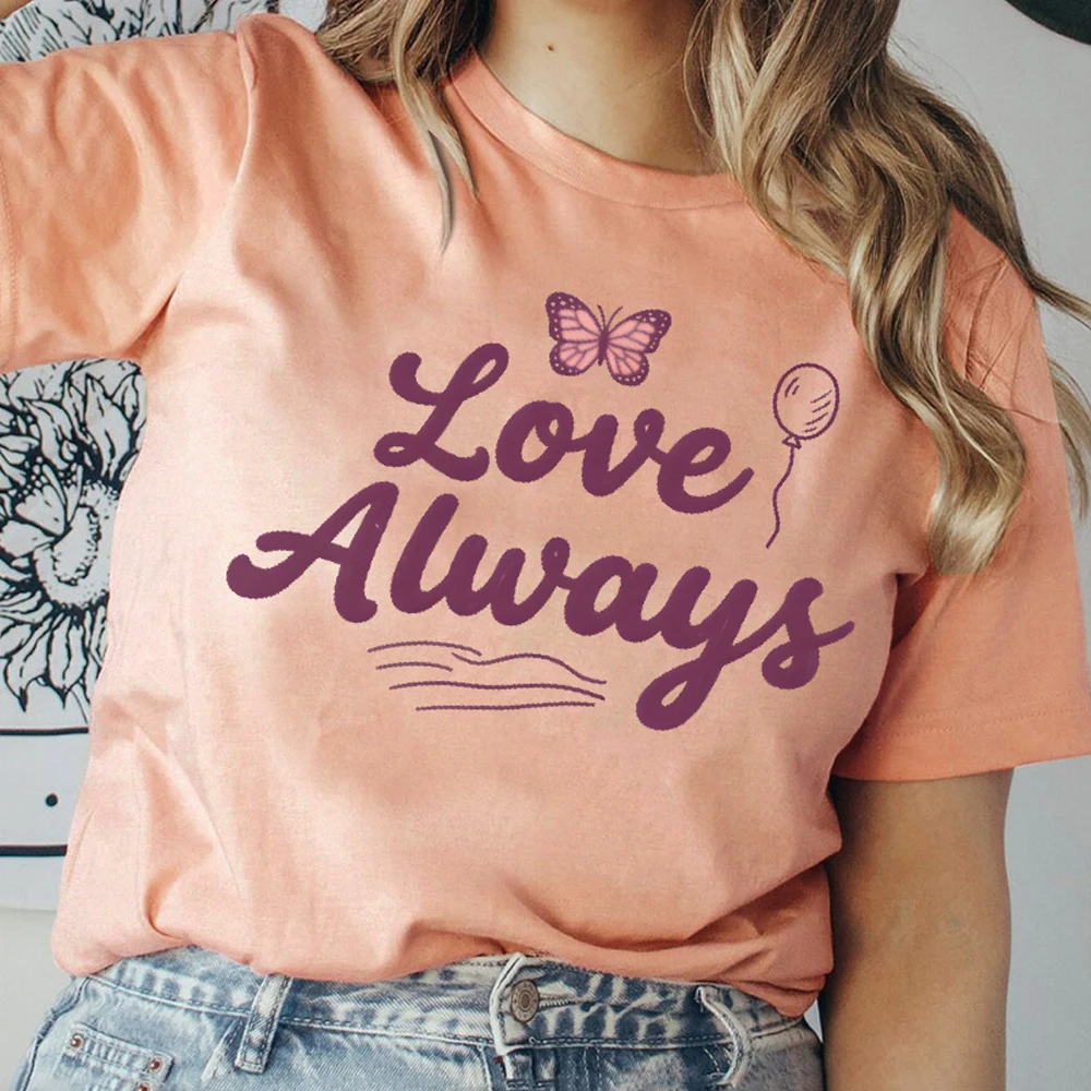 

Love Always Letters Print Y2K Women‘s Clothes Cotton Casual T-Shirt Crew Neck Graphic Tees Street Wear Colorful Cute Cartoon