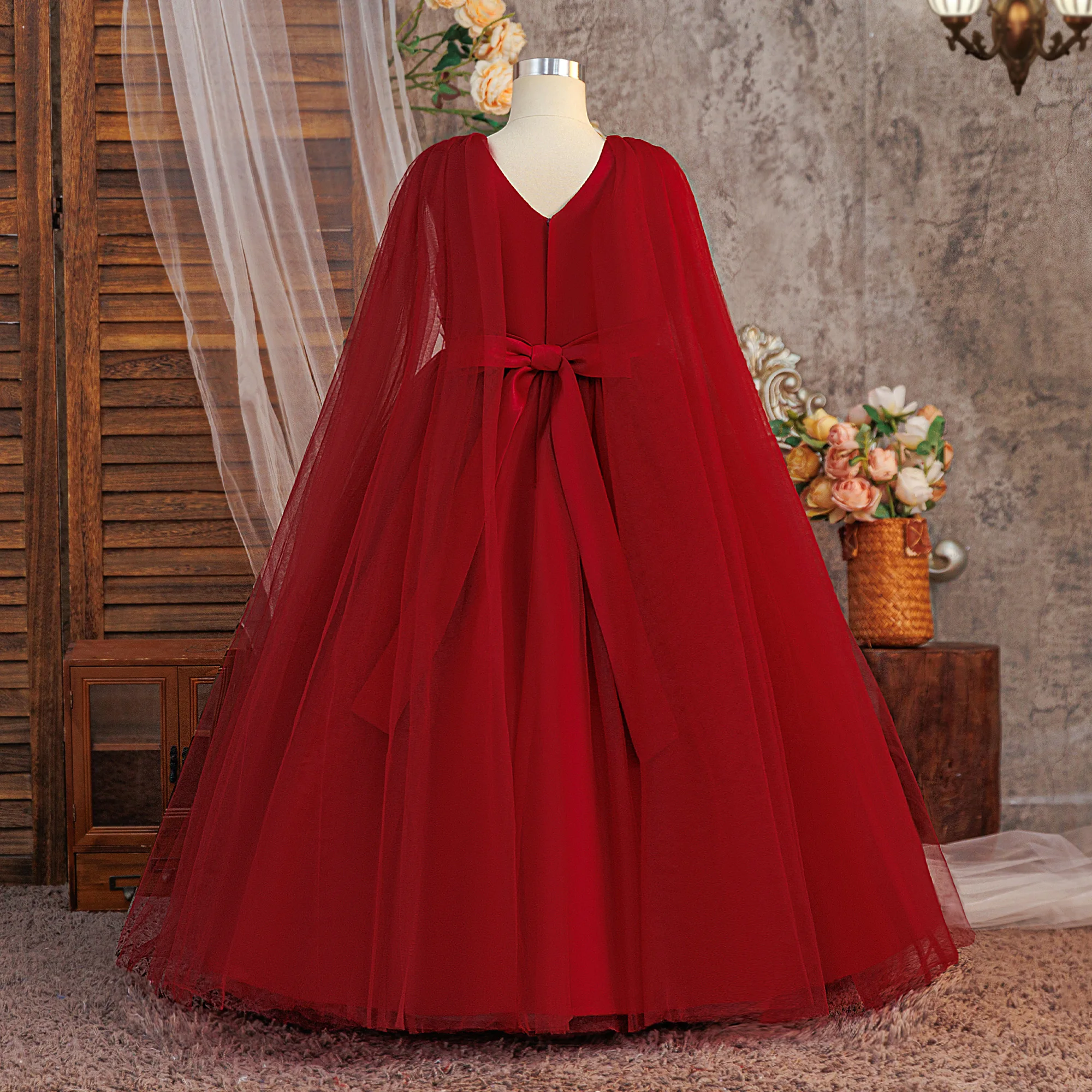 Elegant Beading Girl Dress Christmas Costumes Wedding Bridesmaids Party Princess Prom Dresses Girls Birthday New Years Ball Gown