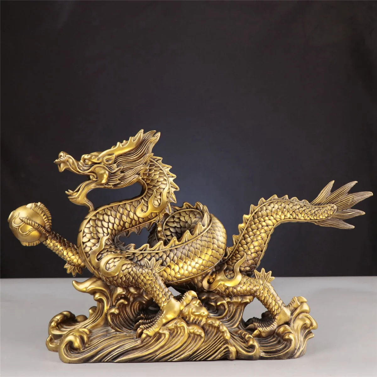 MLGB Brass Chinese Feng Shui Dragon Statue Sculpture Home Office Tabletop Ornaments for Wealth and Success Good Lucky Gifts view 6