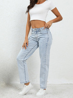 Benuynffy American Vintage Mid Waisted Jeans Women Spring Summer Light Blue Wide Leg Trousers Streetwear Casual Straight Pants