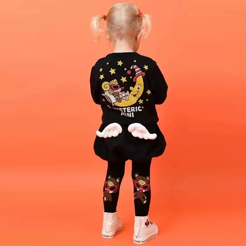 2023 Fall/Winter Fashion Brand Boutique Children's Black Super Moon Pattern Children's Cotton Sweatshirt Set