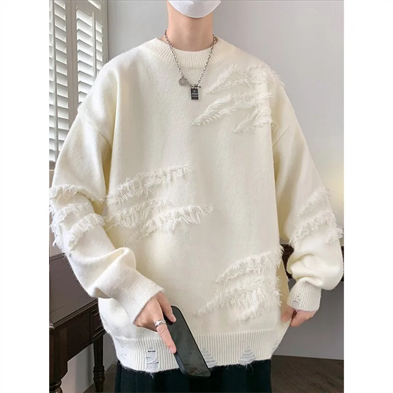 Men Sweater Men Crewneck Sweater Autumn and Winter Thickened Sweater  Teenagers Fashion Style Men Warm Bottom Sweater