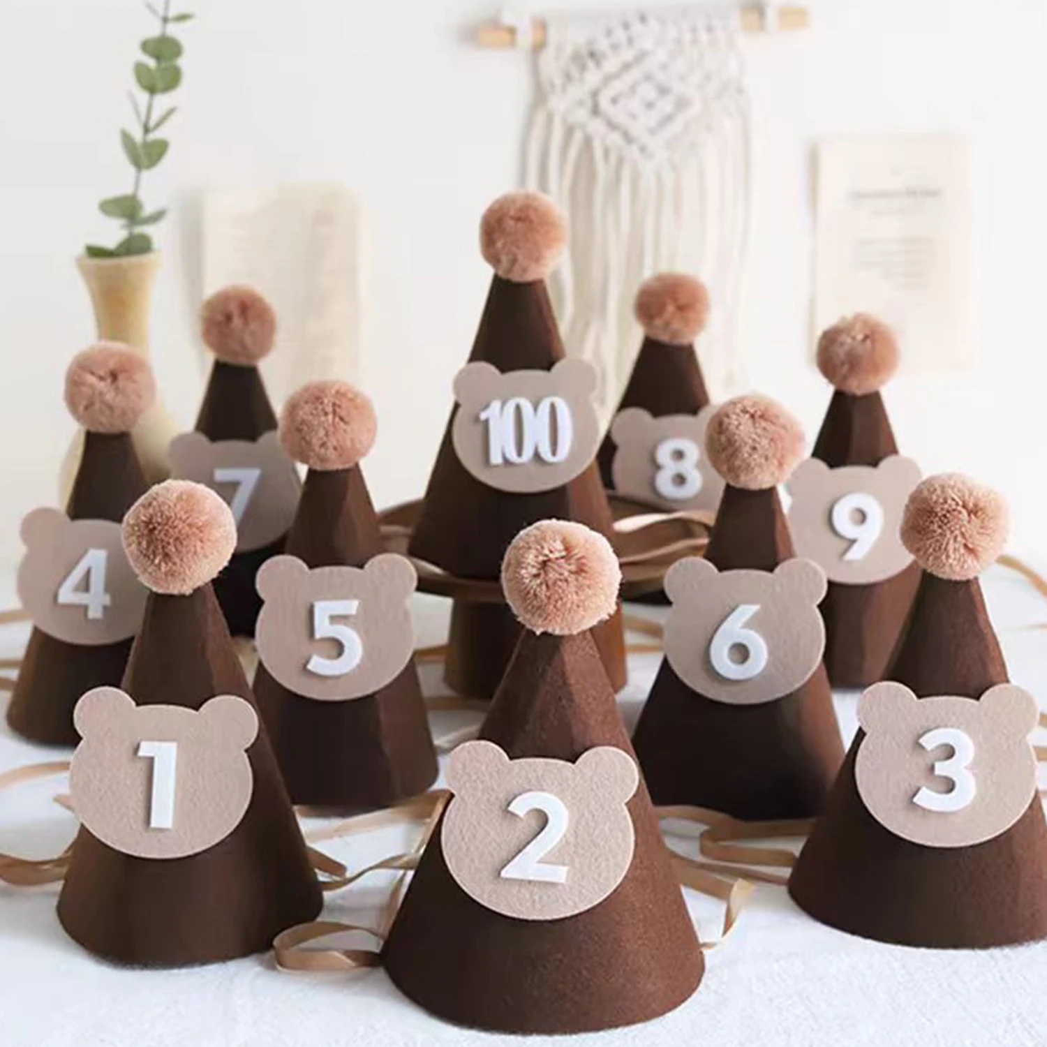 Birthday Hat Kids Brown Coffee Bear Hat 1st 2nd 3rd Year Old Baby Cap The First One 2 3 Year Birthday Party Supplies Photo Props