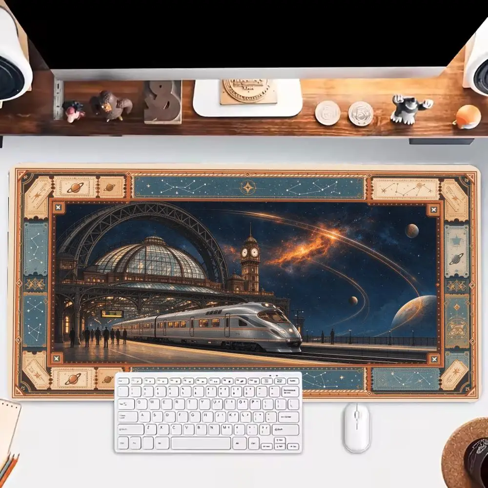 Sky Pirate Airship Steampunk Desk Mat Large Size Non Slip Rubber Base For Adventure Room Decor
