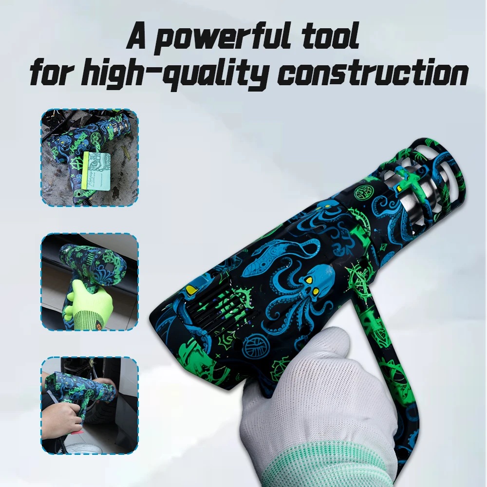 KUNAISI Pattern Heat Gun 2000W Rated Output Power With Digital Temperature Display Temperature Adjustable Heat Gun