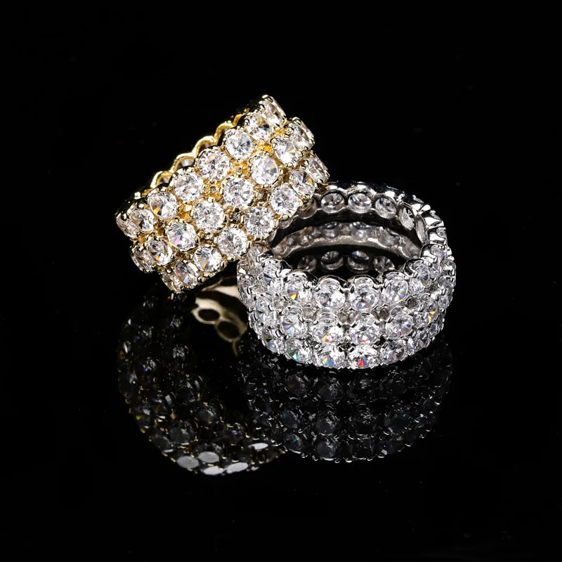 

Hip hop single row ring, European and American trendy brand men's three row ring, double row zircon ring, ring