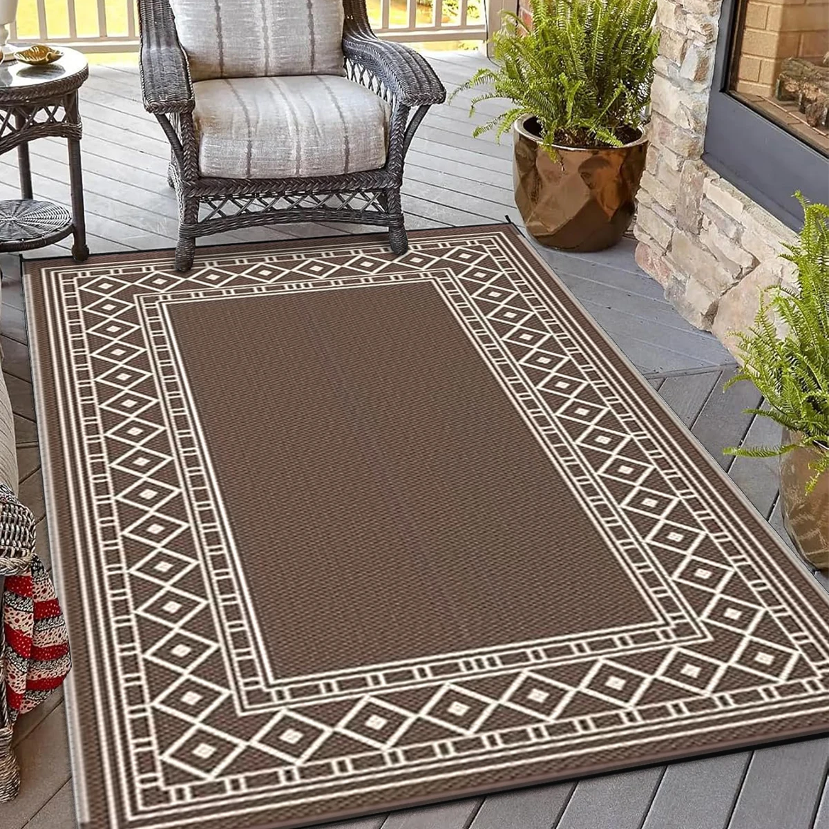 5x8ft Double-Sided Outdoor Waterproof Reversible Mats Plastic Straw Patio Rugs Double Layer Woven Carpet PP Material Picnic Mat