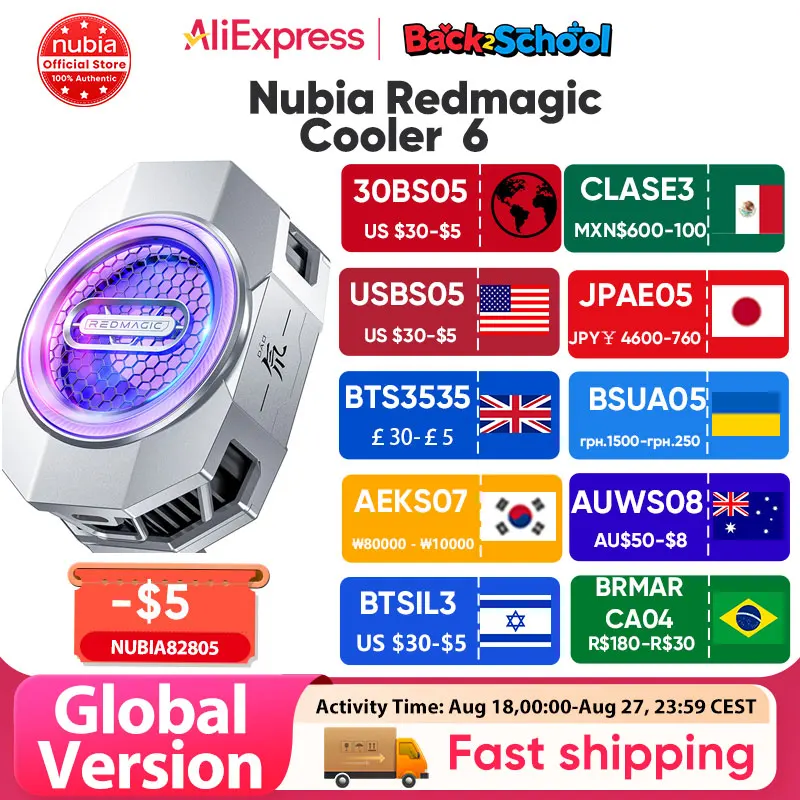 Nubia RedMagic Cooler 6 Cooling BackClip MobilePhone Radiator Supports Game Live Broadcasting Suitable for RedMagic Honor Realme