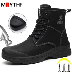 High Cut Leather Boots Waterproof Work Boots Steel Toe Shoes Safety Boots Men Anti-smash Anti Puncture Protective Boots Men Shoe