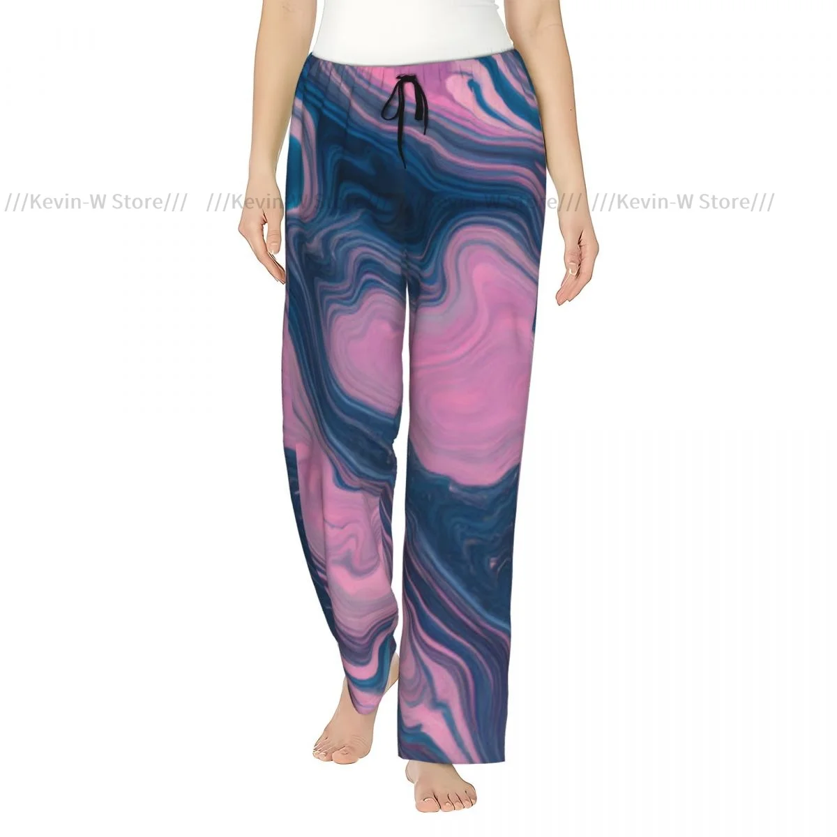 

Women Flannel Pajama Bottoms Soft Fleece Twirling Line With Lighter Pastel Print Sleep Pants with Drawstring Waist