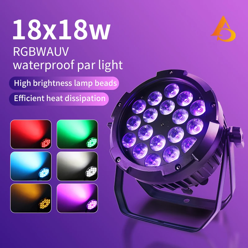 DMX IP65 Aluminum Waterproof Led Par Light 18x18W RGBWAUV 6in1 DMX512 Control Professional Stage DJ Equipment Disco Outdoor Wash