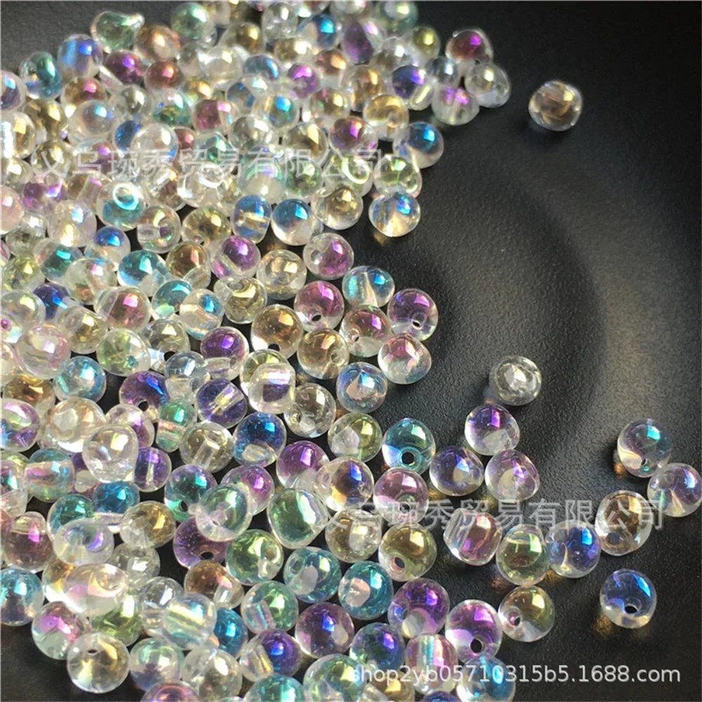 Perles de verre de gouttelette d'eau de noyau de colorant conviviale ré irisé, perle faite à la main de bricolage, boucles d'oreilles de haute qualité, accessoires de cheveux, matériel, 3.4mm