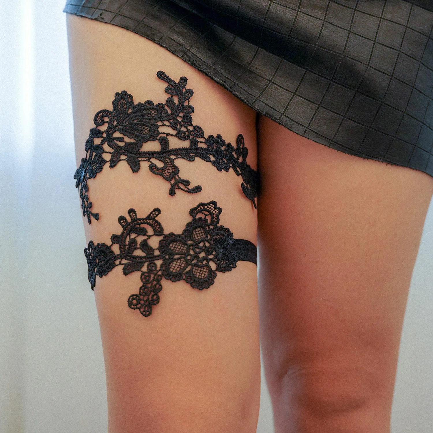 

Black Bridal Lace Appliques Wedding Garters Set Elastic Thigh Ring Garter Prom Leg Accessories for Bride Bridesmaid