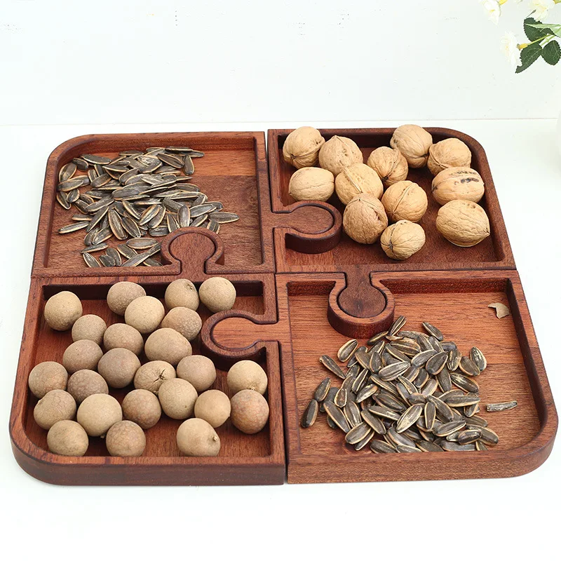 

Walnut Compartmentalized Platter, Dried Fruit Tray, Storage Puzzle-style Nut Platter, Creative Dessert Snacks