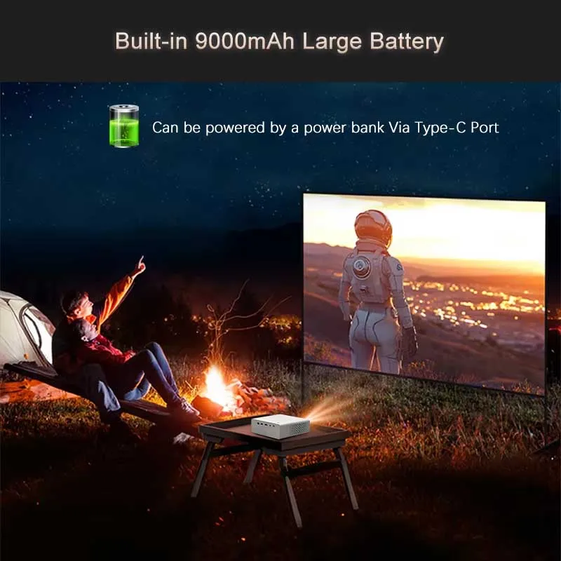 Jenovox M5000 ミニ DLP ポータブル プロジェクター Android 13 Wifi スマート 4K ビデオ サポート HDR ホームシアター バッテリー付き キャンプ ビジネス用