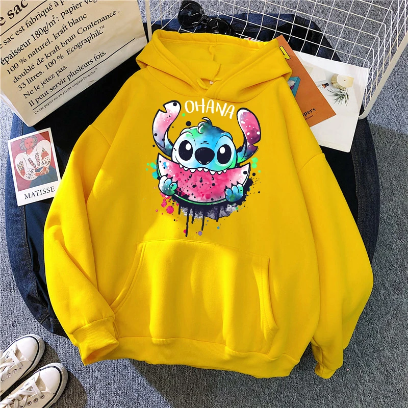 90s Harajuku Winter Disney Stitch Hoodies Women Harajuku Cute Anime Sweatshirt Manga Streetwear Hoody Female Unisex