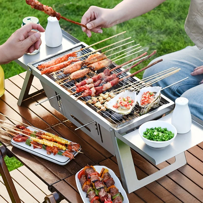 Portable stainless steel BBQ grill-foldable, food grade, for outdoor camping