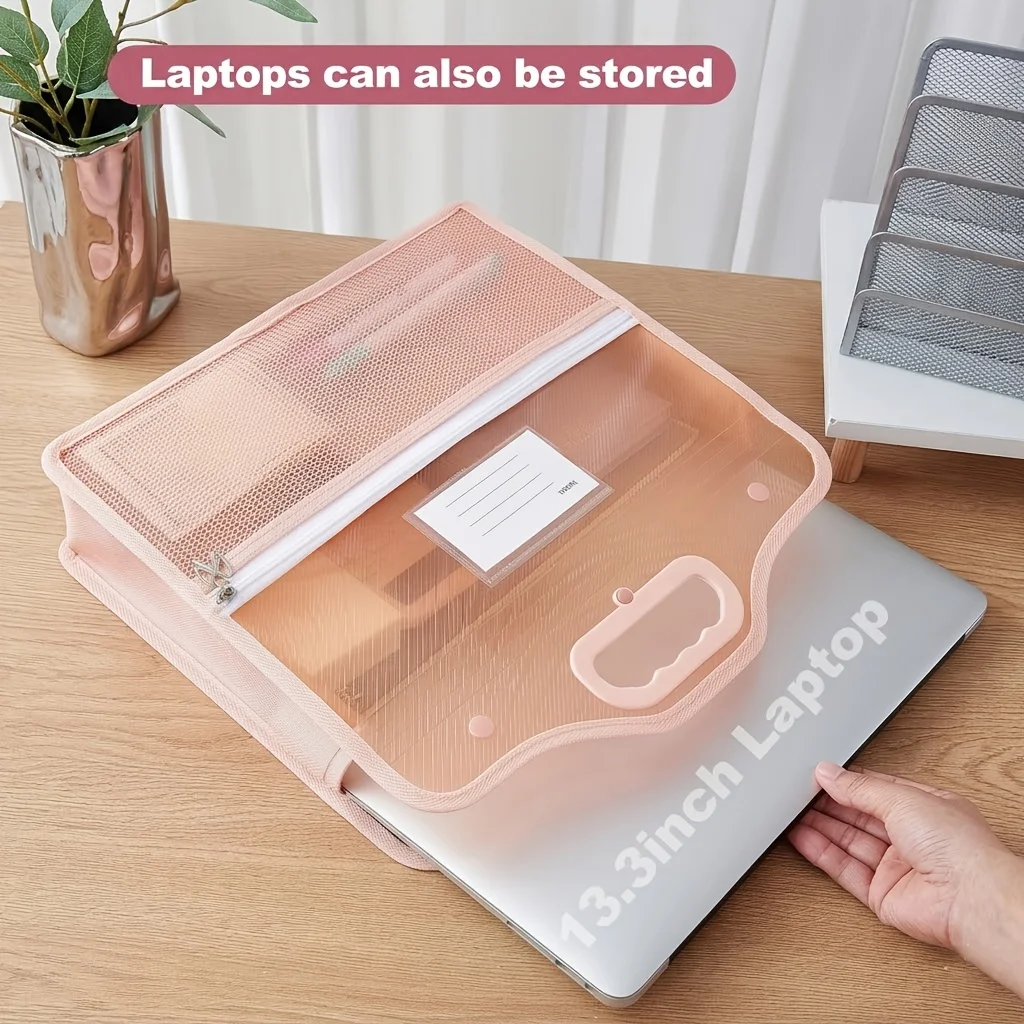 1pc Lightweight Water-Resistant Double-Layer Tote Bag,Document Folder,Study Tote with Front Zippered Mesh Pocket,Organizer