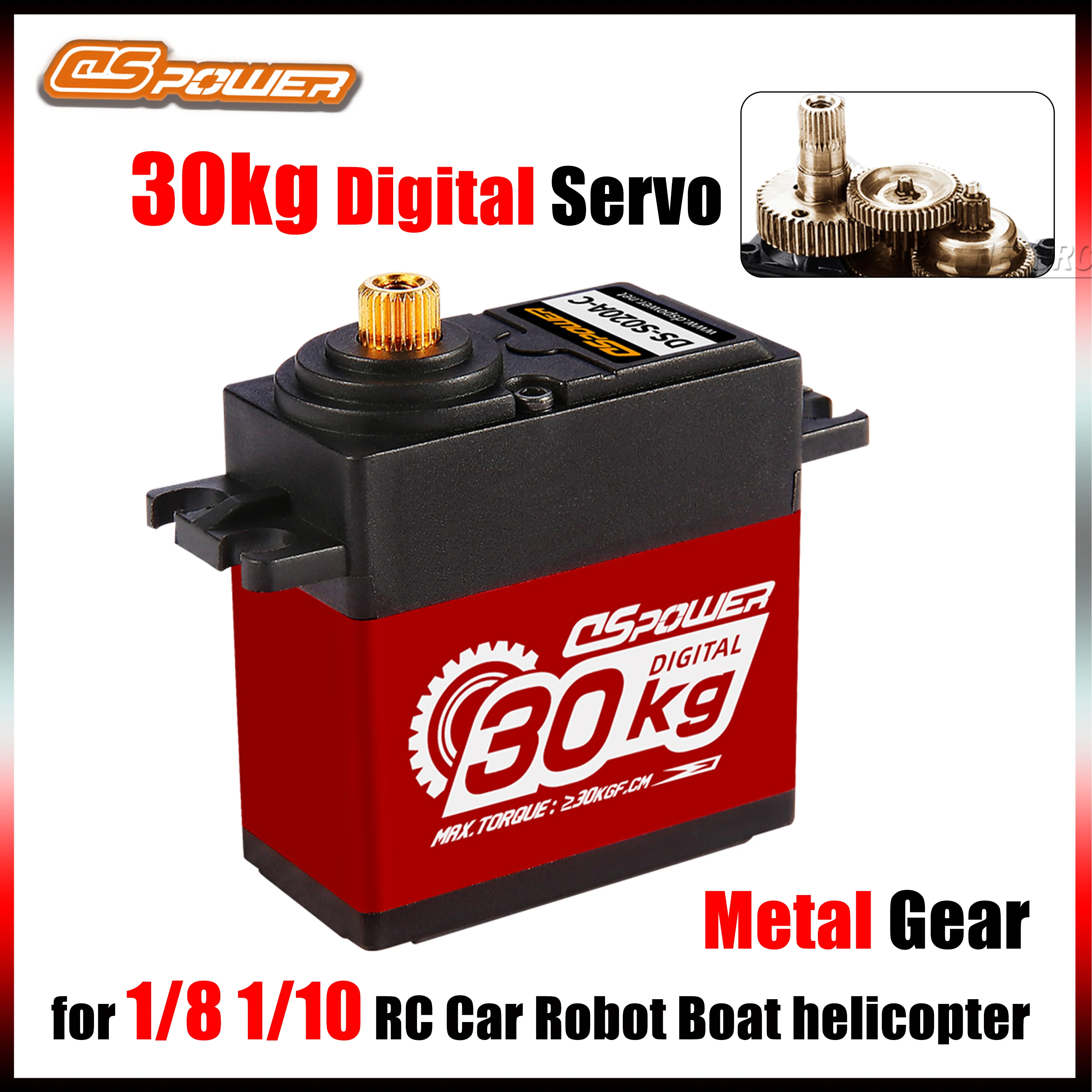 

DSpower 30KG Metal Gear High Torque Digital Servo 6.0~7.4V for 1:10 1:8 RC Cars Trucks Boats Remote Control Vehicle Accessories