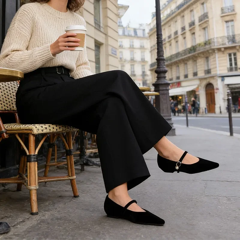 Fashion Pointed toe Mary Jane Shoes Women Flats Soft Comfortable Elegant Ladies Single Office Shoes Black Red D800