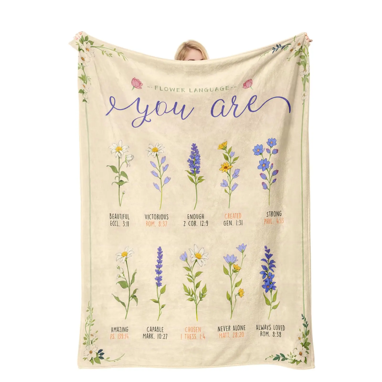 Blanket Throw Bible Verse Christian Botanical Floral Cozy Sofa Bed Blankets Cottagecore Religious Gift Room Decor Blanket