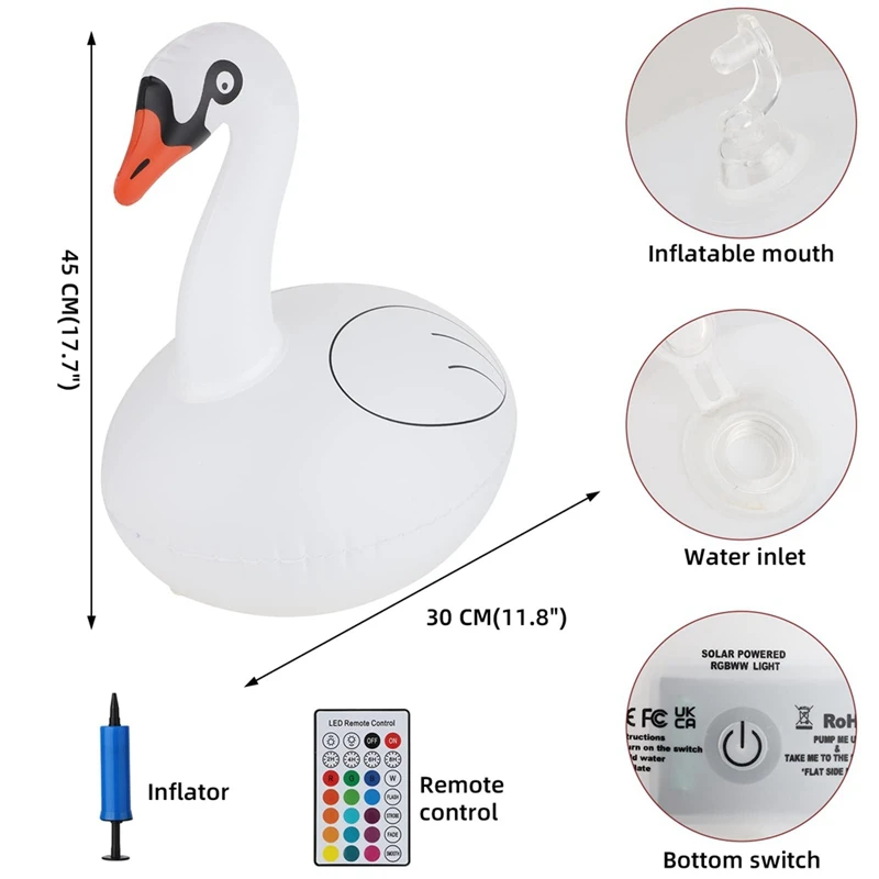 Luces flotantes para piscina Swan RGB, luces solares regulables para piscina, patio, decoración de boda