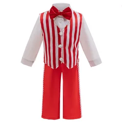 Boys Christmas Suits Xmas Event Festival Party Costume Set Kids Long Sleeves Red White Stripes Bowtie Prom Outfits Toddler Gift