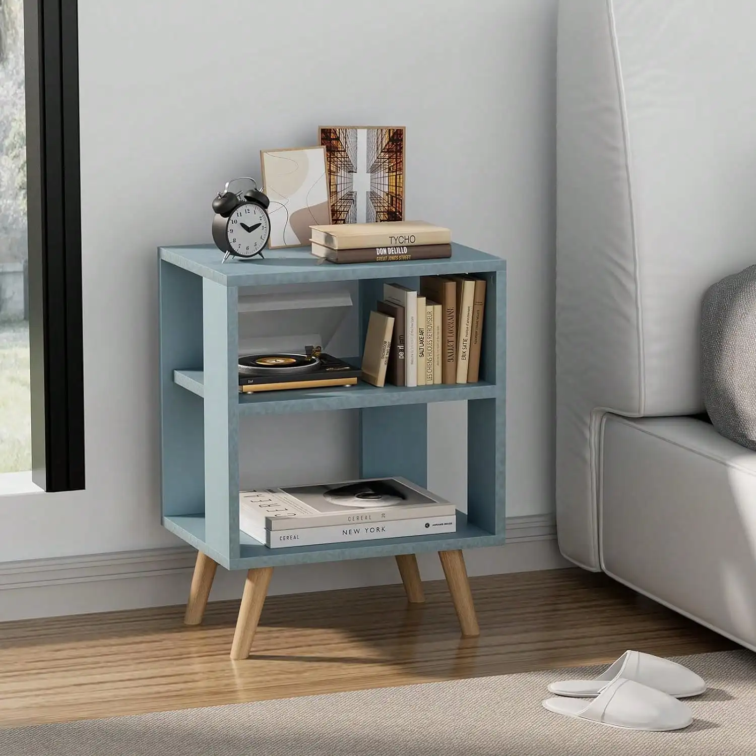 

Night Stand, White Kids Nightstand, Modern End Table With Open Storage, 2-Tier Nursery Bedside Table For Small Space